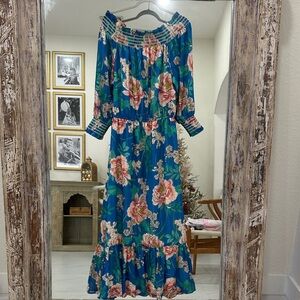 Boston Proper Blue Floral Long Sleeve Dress